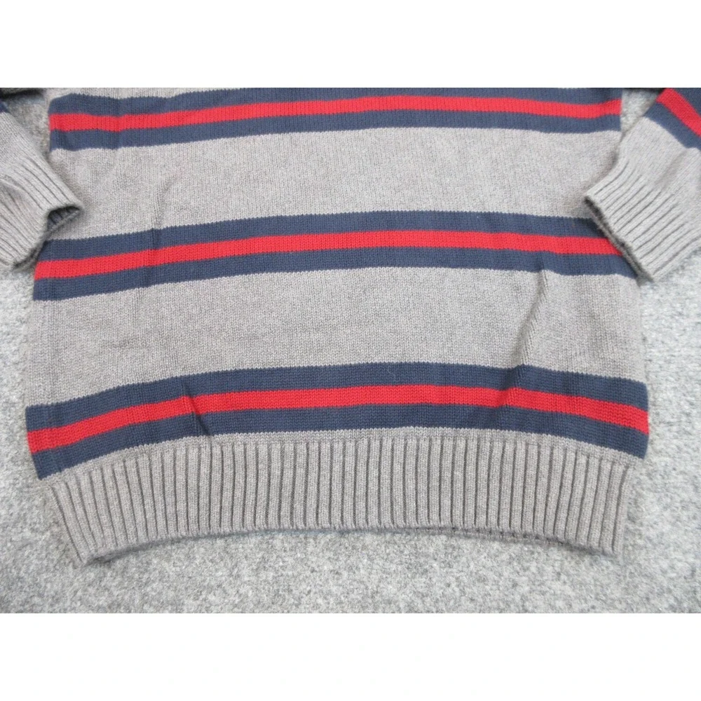 Tommy Hilfiger Sweater Mens Small Gray Crewneck Striped Knit Pullover Logo